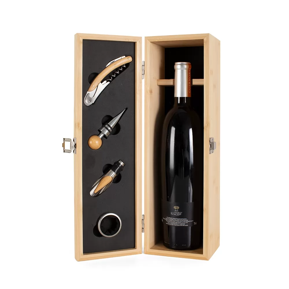 Kit Vinho Bambu 4 Peças Personalizado Kit Vinho Bambu 4 Peças Personalizado