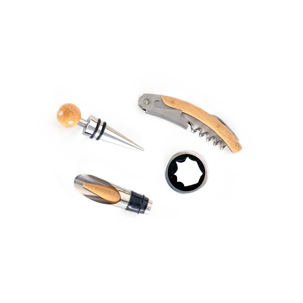 Kit Vinho Bambu 4 Peças Personalizado Kit Vinho Bambu 4 Peças Personalizado