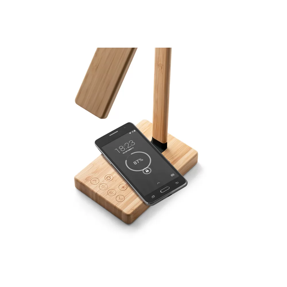 Luminária em bambu com carregador wireless Personalizada