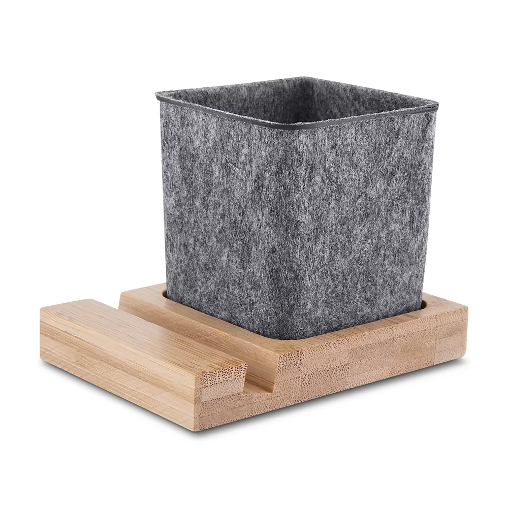 Porta Canetas e Celular de Feltro e Bambu Personalizada