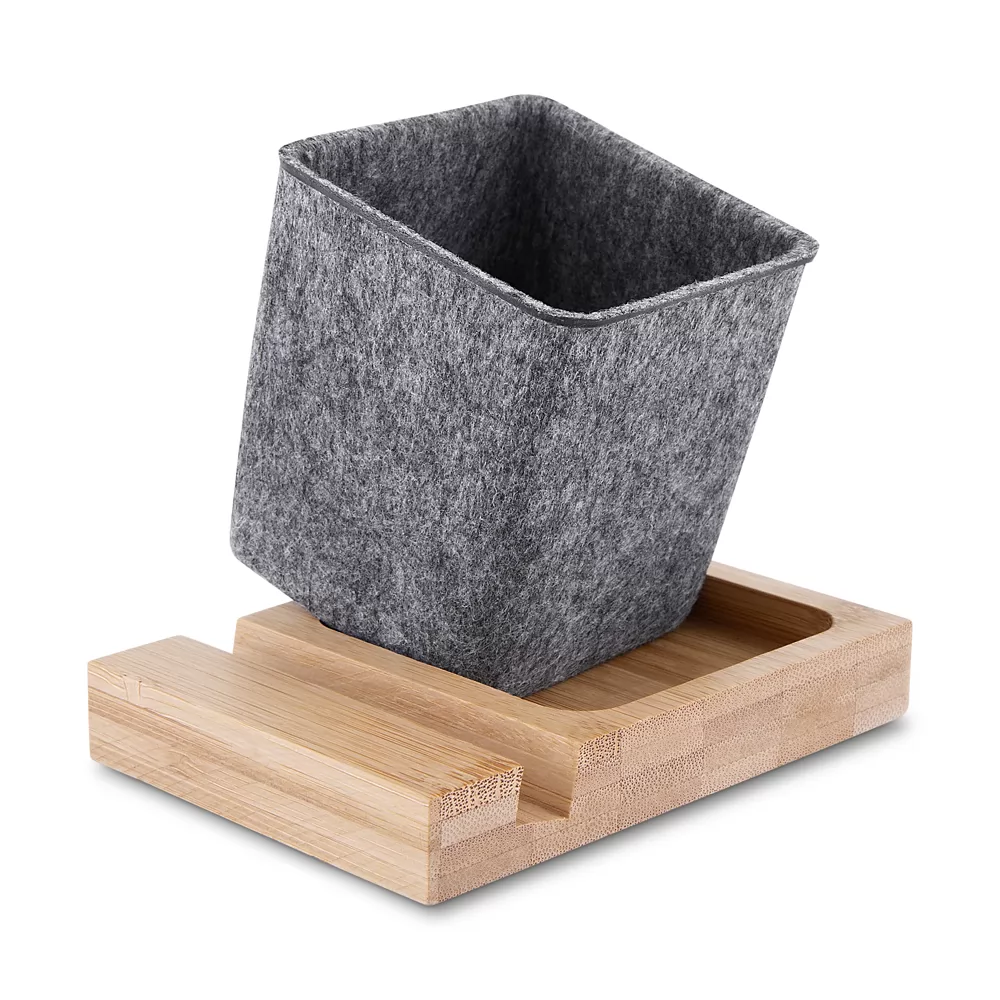 Porta Canetas e Celular de Feltro e Bambu Personalizada