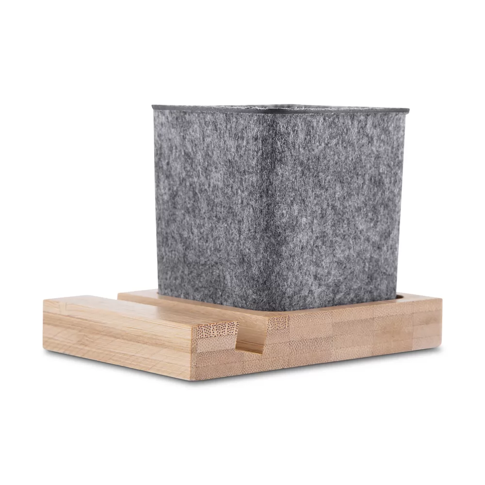 Porta Canetas e Celular de Feltro e Bambu Personalizada