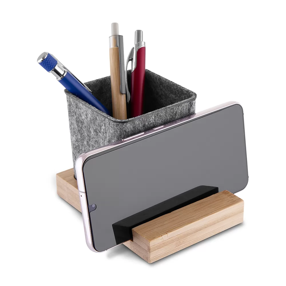 Porta Canetas e Celular de Feltro e Bambu Personalizada