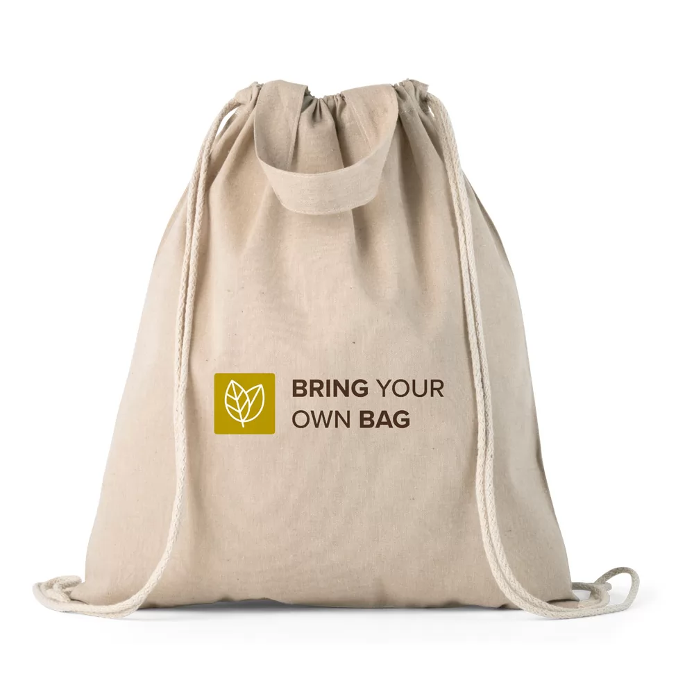 Sacola tipo mochila em algodão reciclado Personalizada