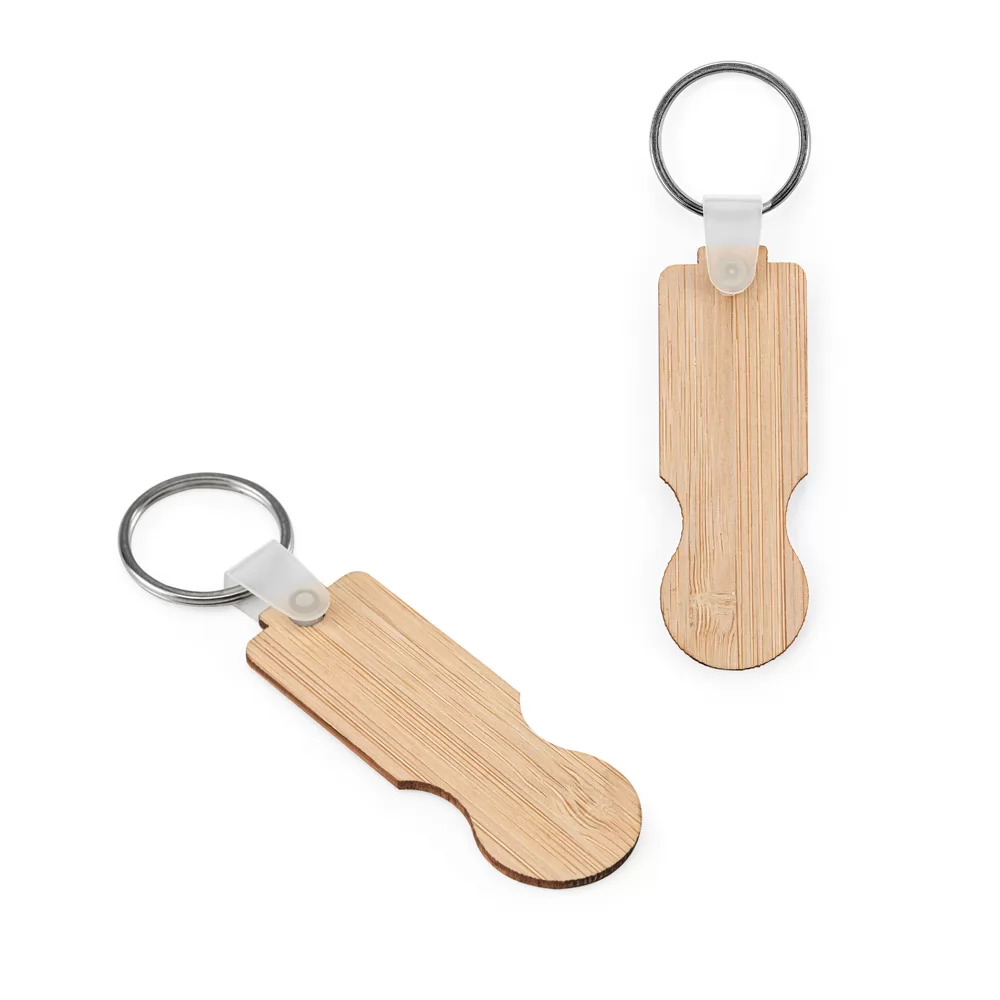 SHOPZ. Chaveiro em bambu com extremidade em formato de moeda Personalizado