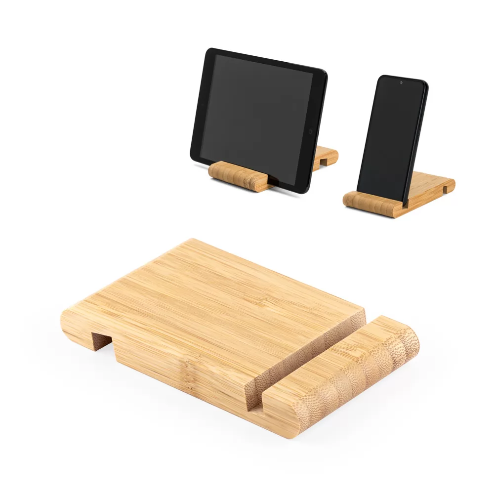 Suporte para Celular em Bambu com Duas Canaletas Personalizado
